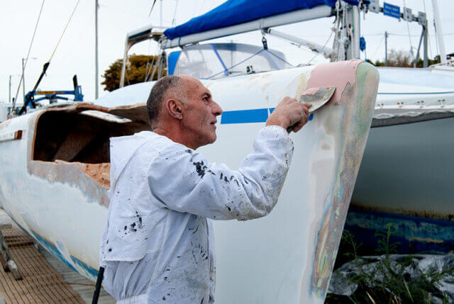 Fibreglass boat hull repair at Able Marine Shipwrights, Kettering Tasmania